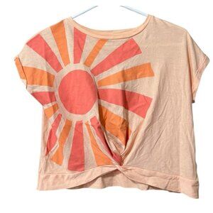 Old Navy Youth Size L 10-12 T Shirt‎ Orange Floral Runched Summer Spring School